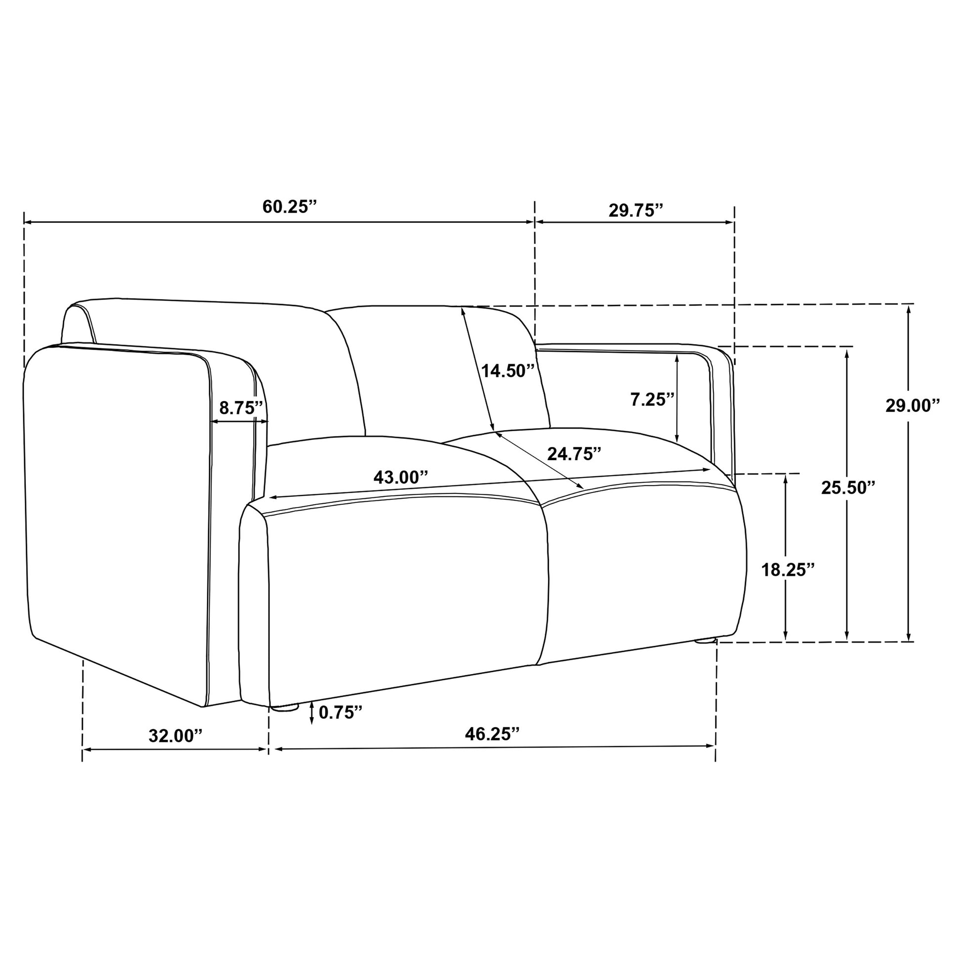 Dorset Fabric Upholstered Round Track Arm Loveseat Brown