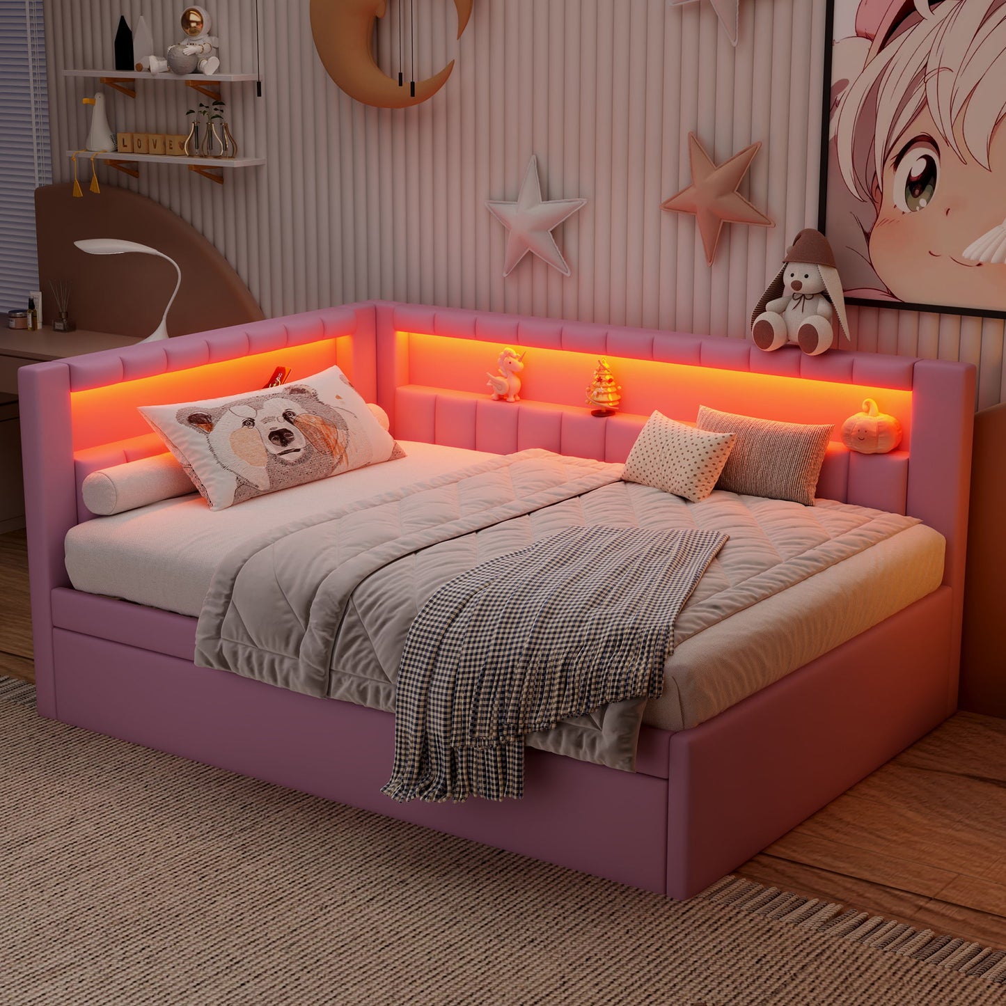 Upholstered Platform Bed With USB Ports And LED Belt - The Sleep Loft - Online Mattress Showroom NYC