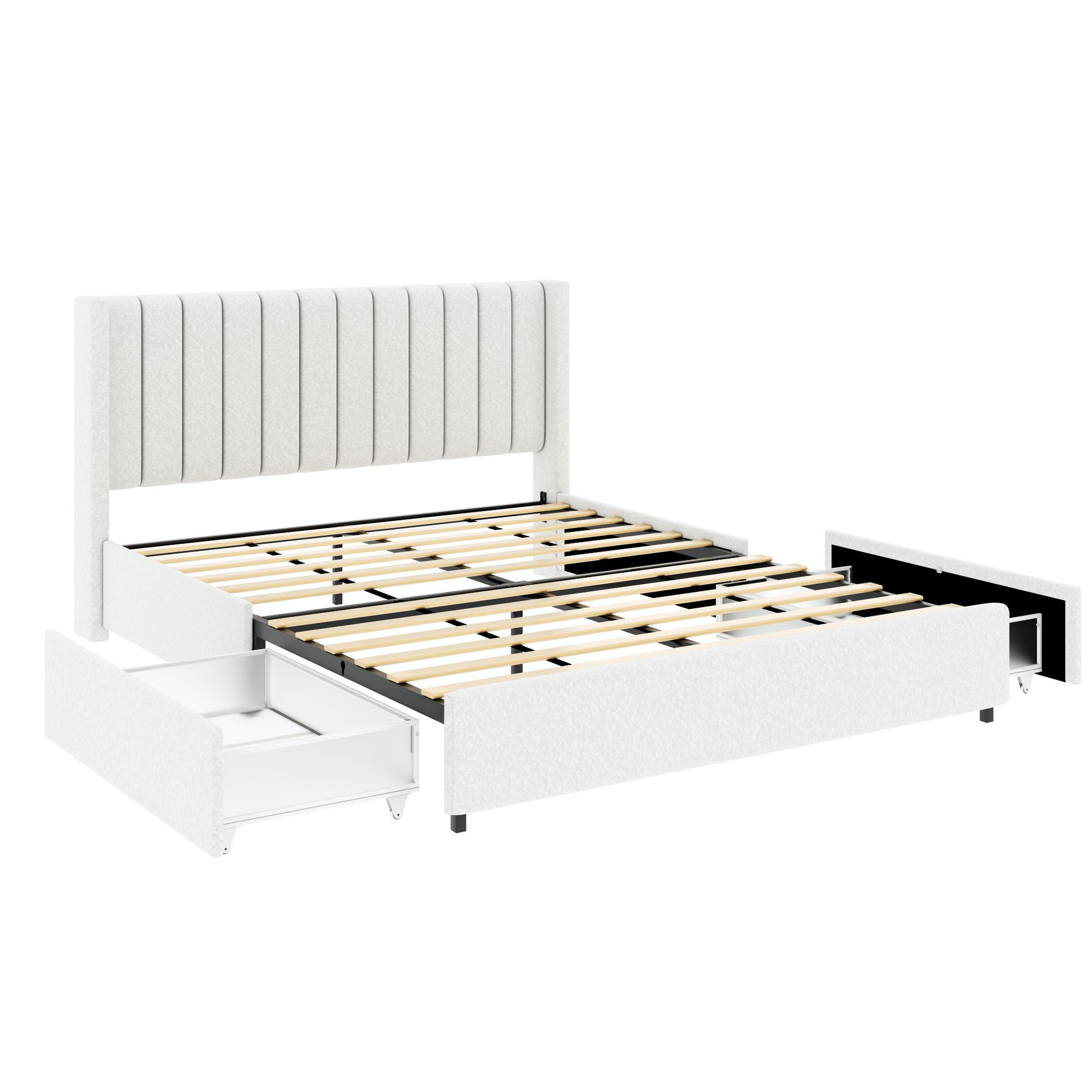 Anda - Boucle Upholstered Platform Bed With Patented Drawers Storage - Ivory - The Sleep Loft - Online Mattress Showroom NYC