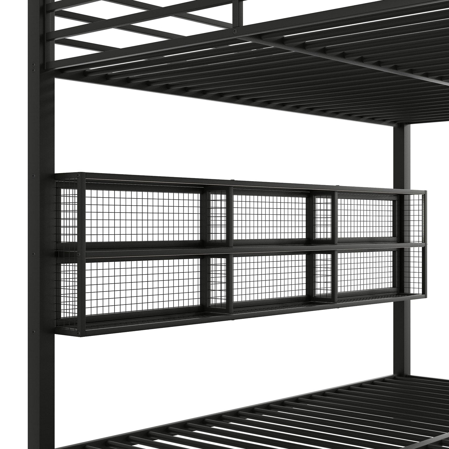 Queen Over Queen Bunk Bed With Storage Cabinets And LED Sturdy Frame, 6 Storage Units, Adjustable LED Lights - Black - The Sleep Loft - Online Mattress Showroom NYC