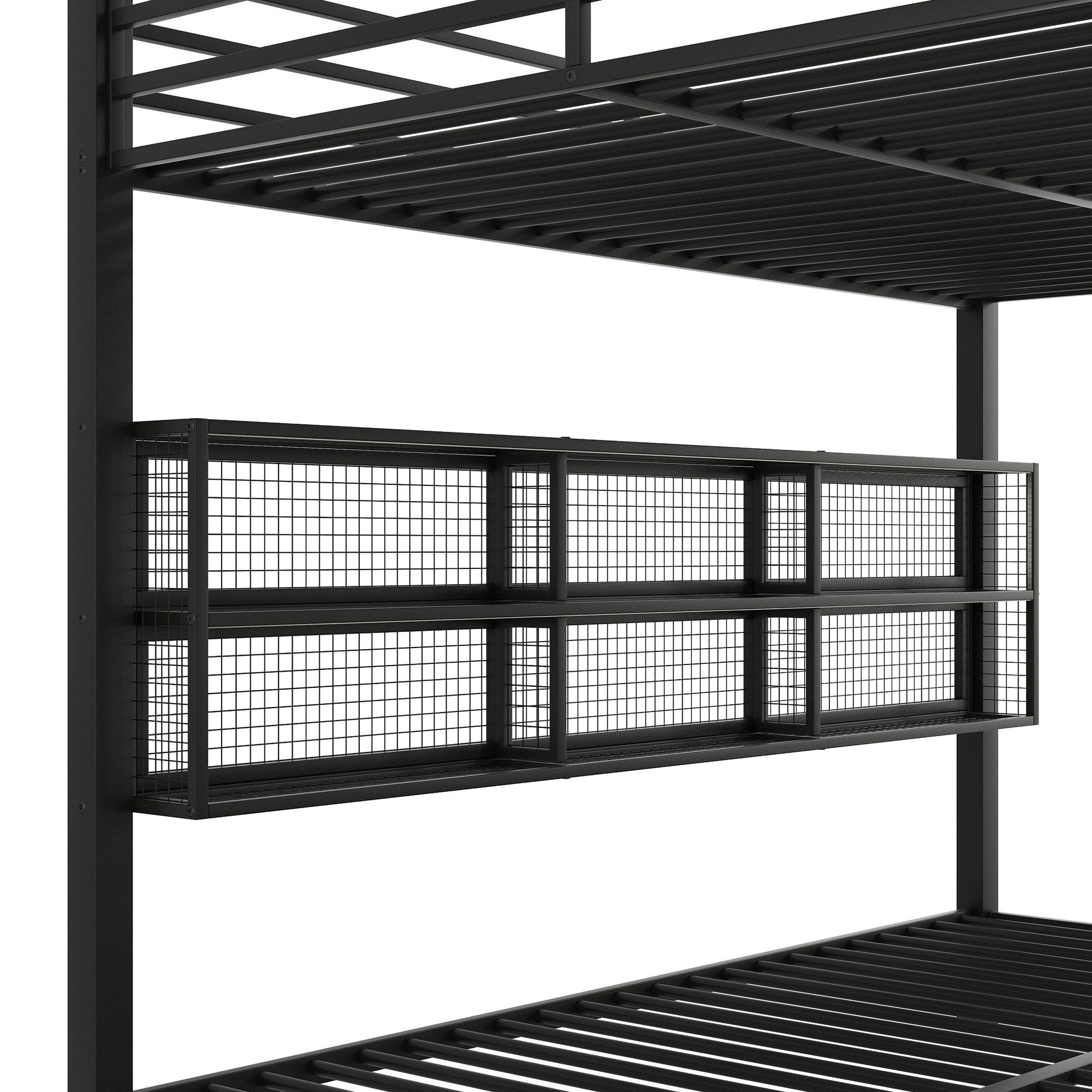 Queen Over Queen Bunk Bed With Storage Cabinets And LED Sturdy Frame, 6 Storage Units, Adjustable LED Lights - Black - The Sleep Loft - Online Mattress Showroom NYC