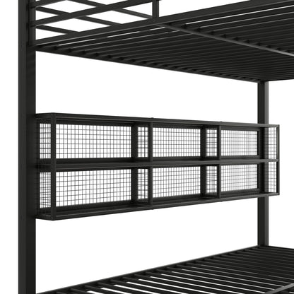 Queen Over Queen Bunk Bed With Storage Cabinets And LED Sturdy Frame, 6 Storage Units, Adjustable LED Lights - Black - The Sleep Loft - Online Mattress Showroom NYC