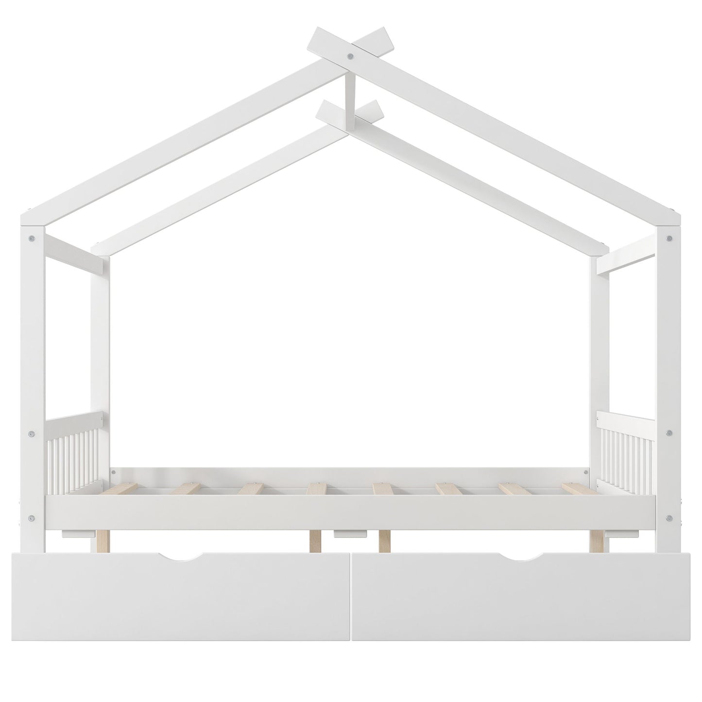 House Style Platform Bed With Headboard, Footboard, 2 Drawers, And Roof Design - The Sleep Loft - Online Mattress Showroom NYC