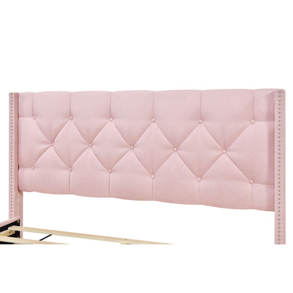 Queen Size Storage Bed Linen Upholstered Platform Bed & Two Drawers - Pink - The Sleep Loft - Online Mattress Showroom NYC