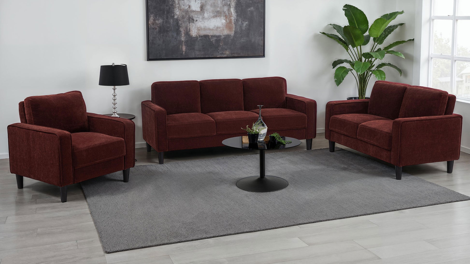 Ruth Fabric Upholstered Track Arm Loveseat Rust Red