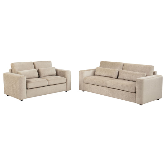 Amador 2-piece Chenille Upholstered Track Arm Sofa Set Camel - The Sleep Loft - Online Mattress Showroom NYC