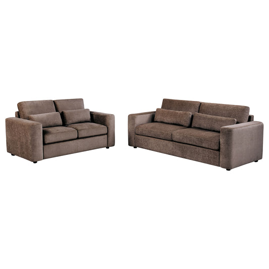 Amador 2-piece Chenille Upholstered Track Arm Sofa Set Chocolate - The Sleep Loft - Online Mattress Showroom NYC