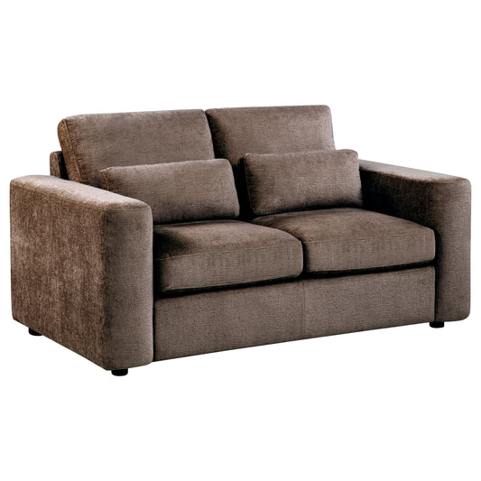 Amador Chenille Upholstered Track Arm Loveseat Chocolate - The Sleep Loft - Online Mattress Showroom NYC