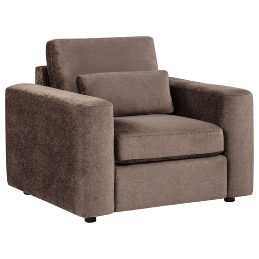Amador Chenille Upholstered Track Arm Accent Chair Chocolate - The Sleep Loft - Online Mattress Showroom NYC