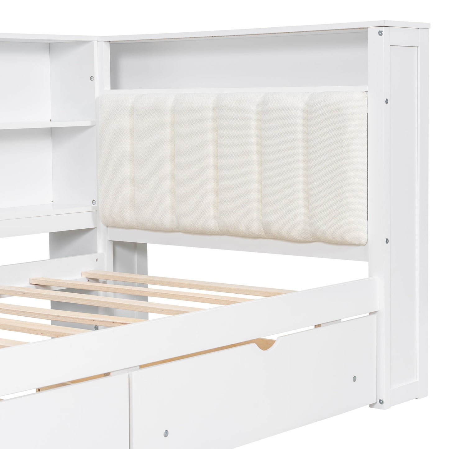 Platform Bed With Upholstered Headboard, Storage Shelves, Drawers, Charging Station, LED Lighting, Built In Desk - The Sleep Loft - Online Mattress Showroom NYC