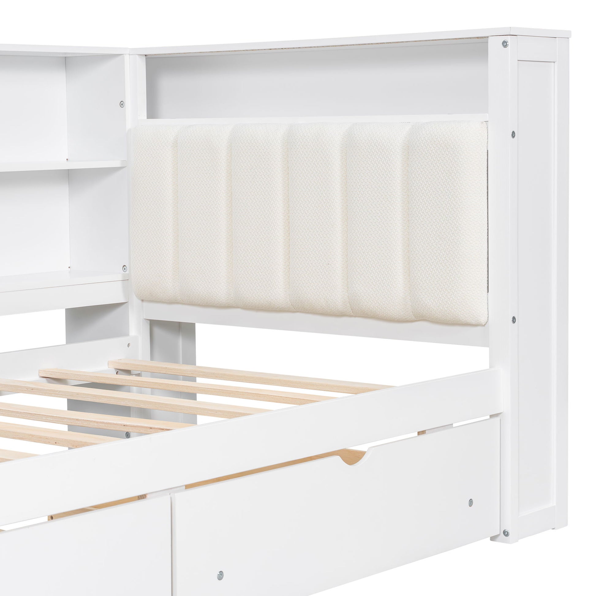 Platform Bed With Upholstered Headboard, Storage Shelves, Drawers, Charging Station, LED Lighting, Built In Desk - The Sleep Loft - Online Mattress Showroom NYC
