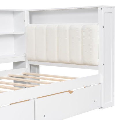 Platform Bed With Upholstered Headboard, Storage Shelves, Drawers, Charging Station, LED Lighting, Built In Desk - The Sleep Loft - Online Mattress Showroom NYC