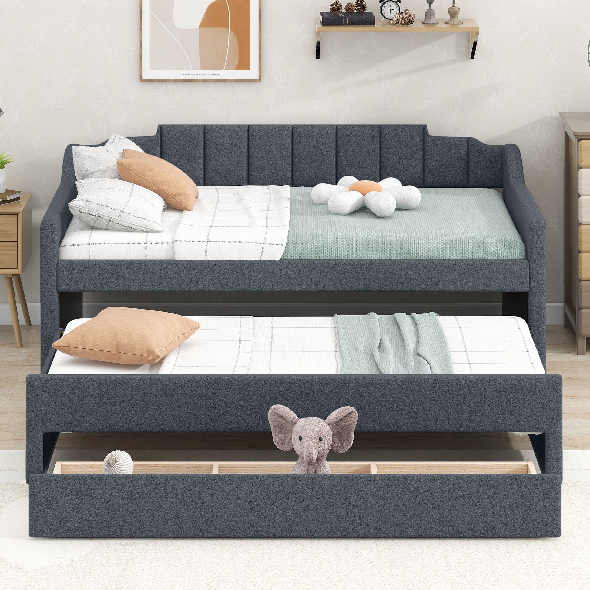 Upholstered Simple Design Daybed With Trundle And 3 Drawers - The Sleep Loft - Online Mattress Showroom NYC