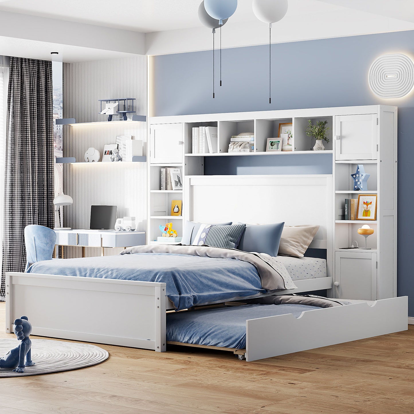 Bed With All In One Cabinet, Shelf And Sockets, Trundle - The Sleep Loft - Online Mattress Showroom NYC
