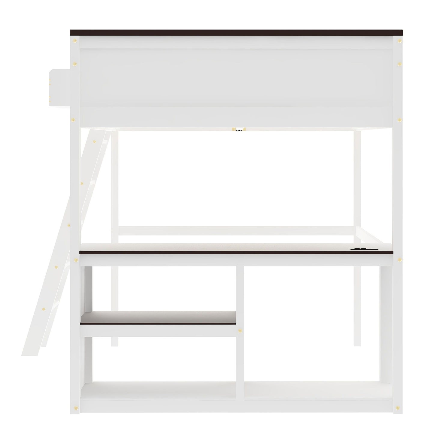 Queen Size Loft Bed With Desk, Open Shelf, Storage Box And USB Charging Station - White - The Sleep Loft - Online Mattress Showroom NYC