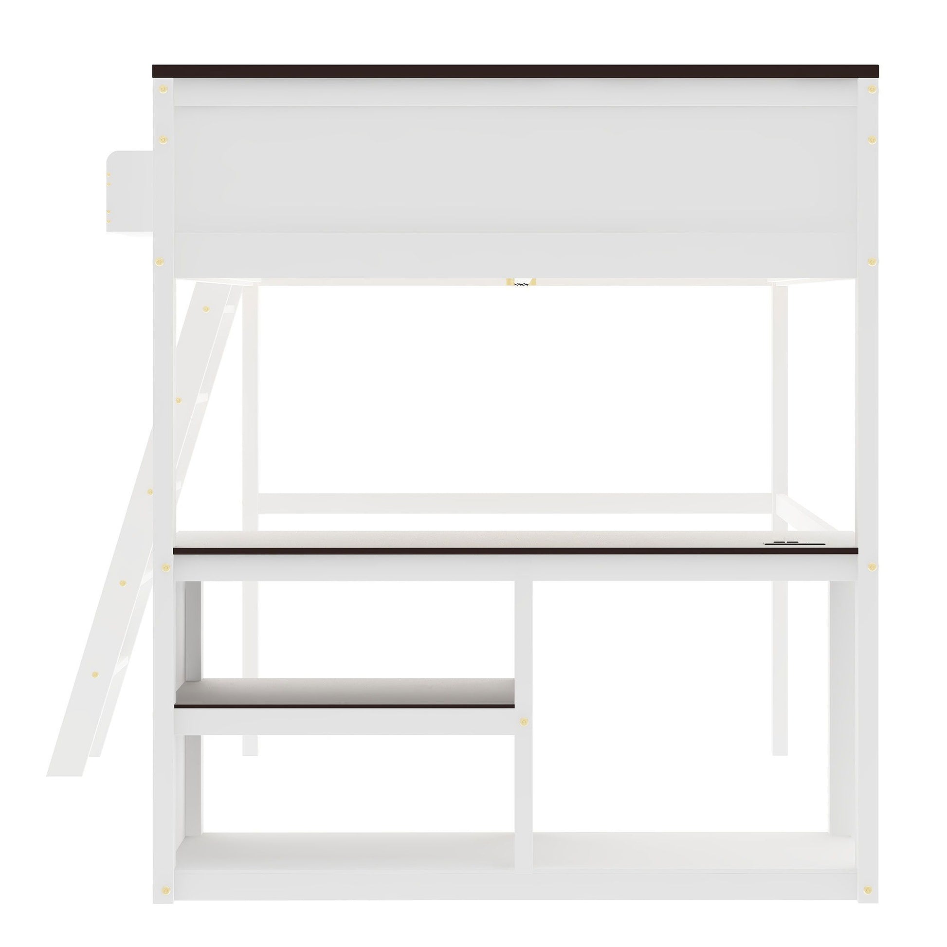 Queen Size Loft Bed With Desk, Open Shelf, Storage Box And USB Charging Station - White - The Sleep Loft - Online Mattress Showroom NYC
