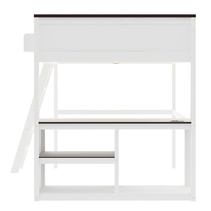 Queen Size Loft Bed With Desk, Open Shelf, Storage Box And USB Charging Station - White - The Sleep Loft - Online Mattress Showroom NYC