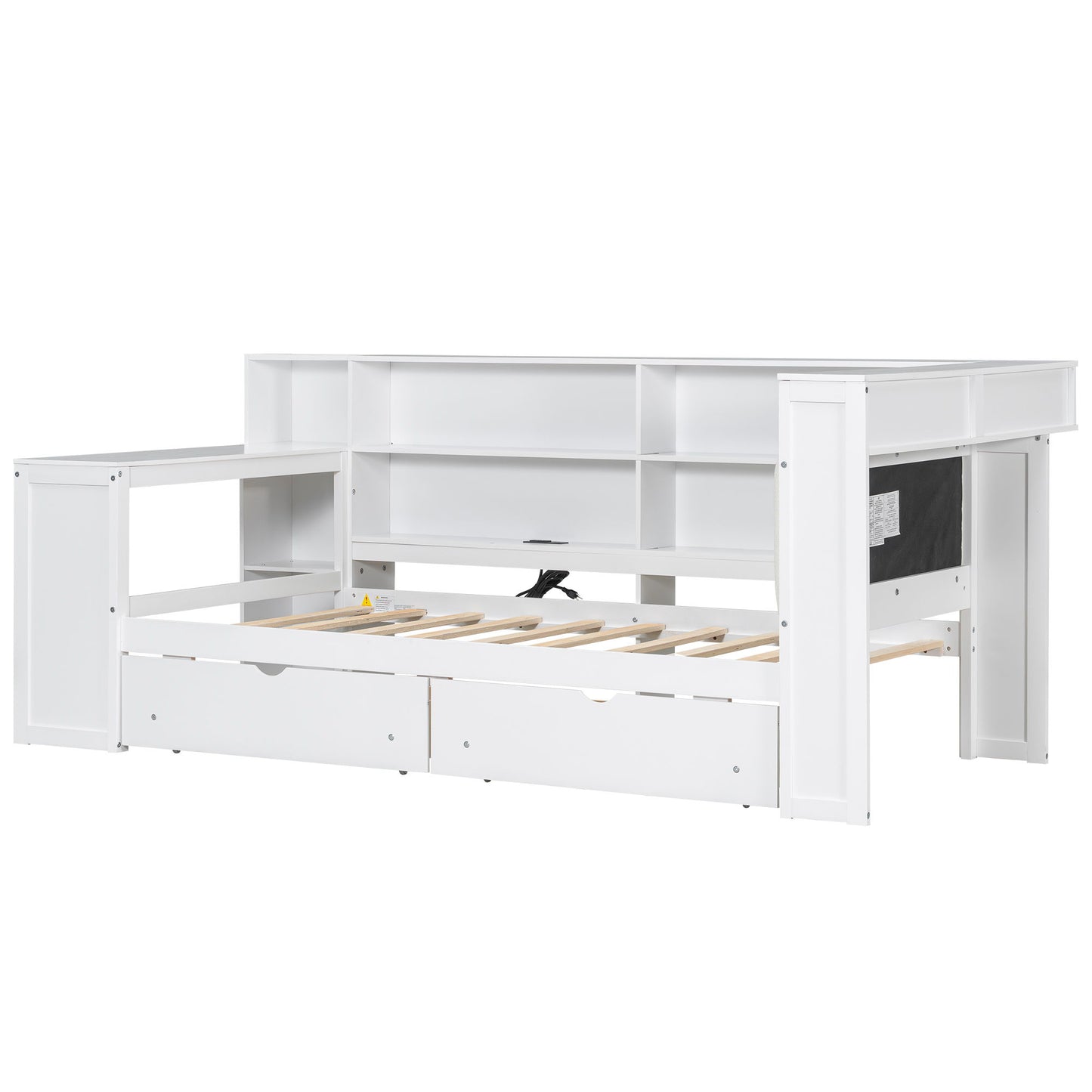 Platform Bed With Upholstered Headboard, Storage Shelves, Drawers, Charging Station, LED Lighting, Built In Desk - The Sleep Loft - Online Mattress Showroom NYC