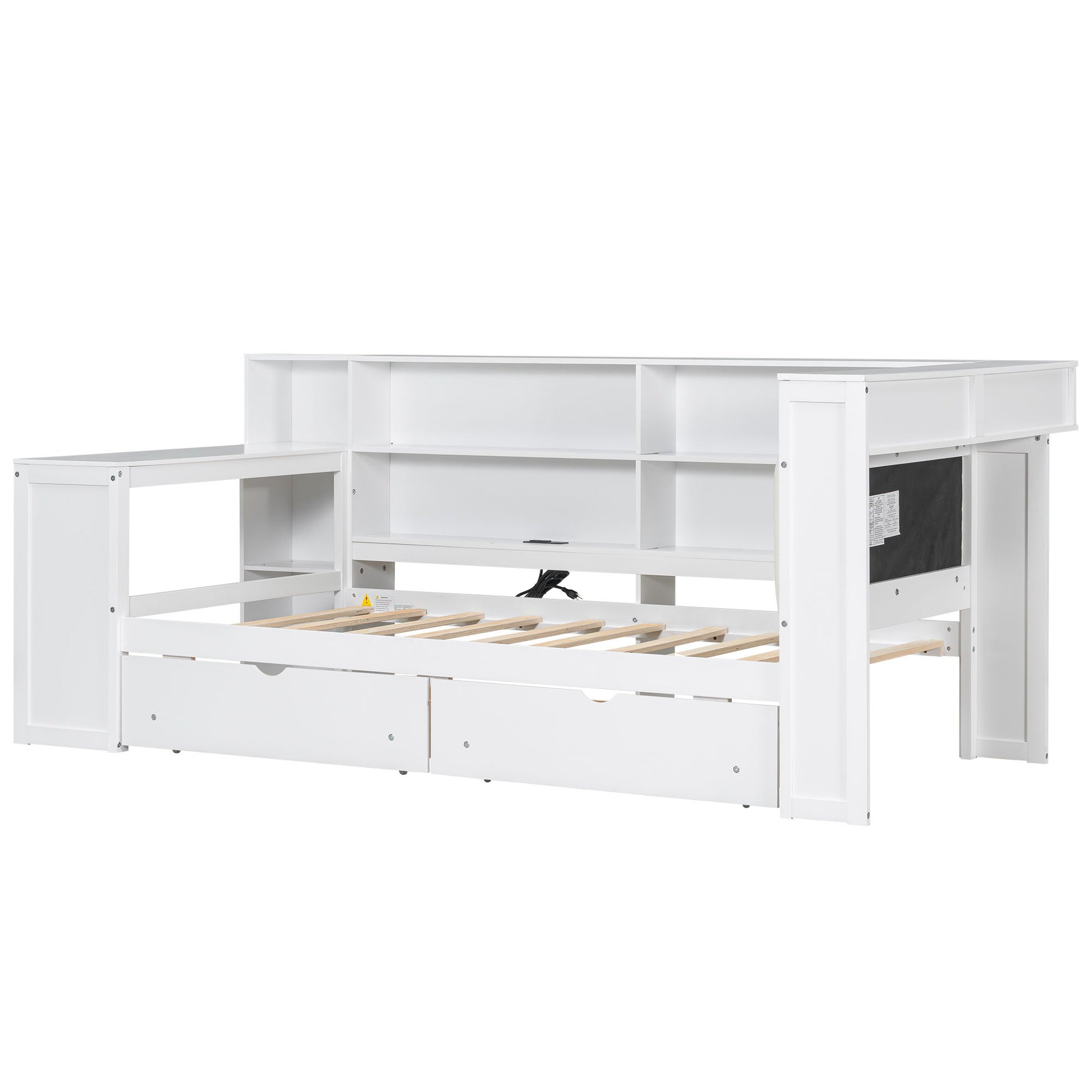 Platform Bed With Upholstered Headboard, Storage Shelves, Drawers, Charging Station, LED Lighting, Built In Desk - The Sleep Loft - Online Mattress Showroom NYC