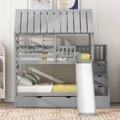 House Bunk Bed With Trundle, Storage Staircase, Roof And Window Design - The Sleep Loft - Online Mattress Showroom NYC