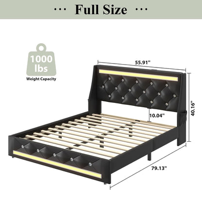 Wingback Upholstered Bed Frame With LED Lights, Charging Station - The Sleep Loft - Online Mattress Showroom NYC