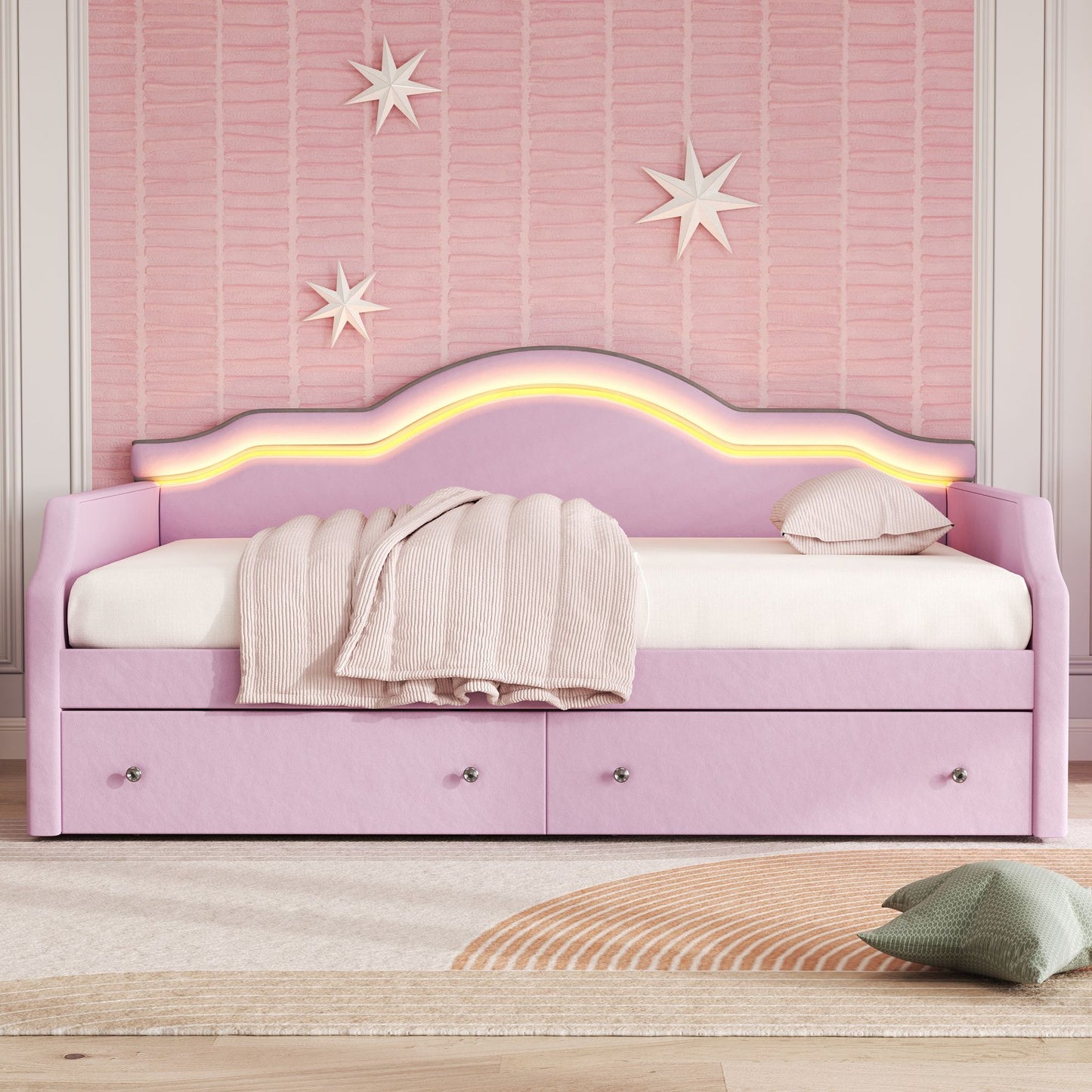 Upholstered Daybed With LED Lights And 2 Drawersme - The Sleep Loft - Online Mattress Showroom NYC