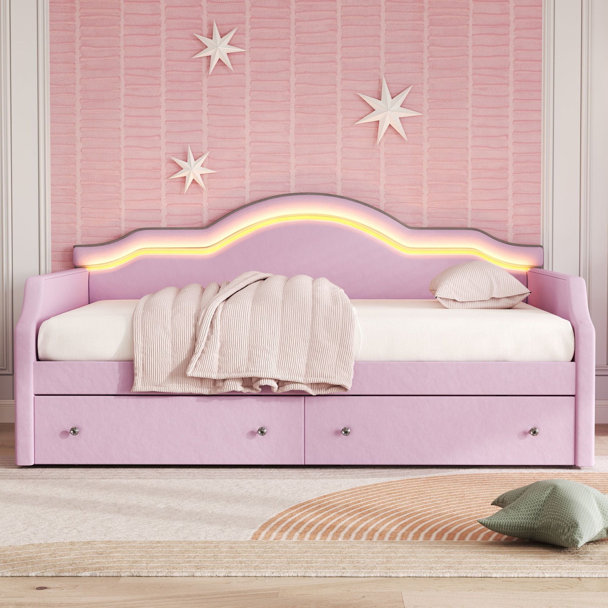Upholstered Daybed With LED Lights And 2 Drawersme - The Sleep Loft - Online Mattress Showroom NYC