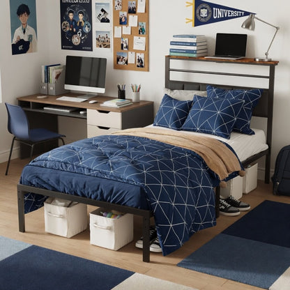 Platform Bed Frame With Charging Station & Headboard Storage