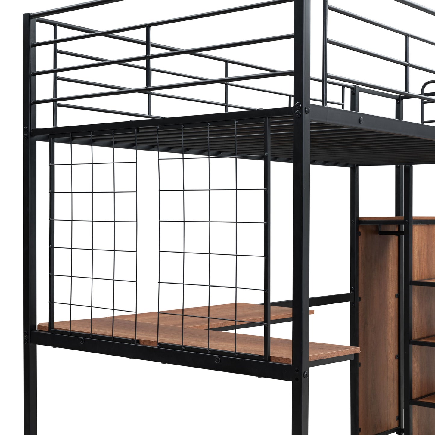 Loft Bed With Desk And Grid, Stylish Frame With Lateral Storage Ladder And Wardrobe - The Sleep Loft - Online Mattress Showroom NYC