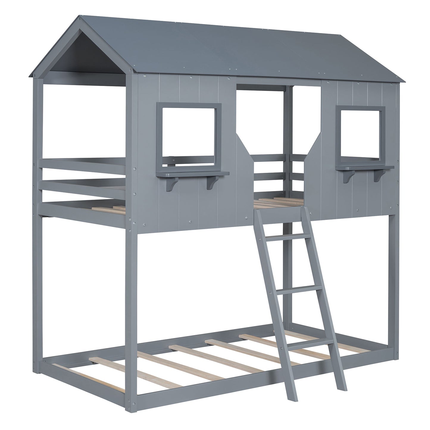 Twin Over Twin Bunk Bed With Roof, Window, Guardrail, Ladder - The Sleep Loft - Online Mattress Showroom NYC
