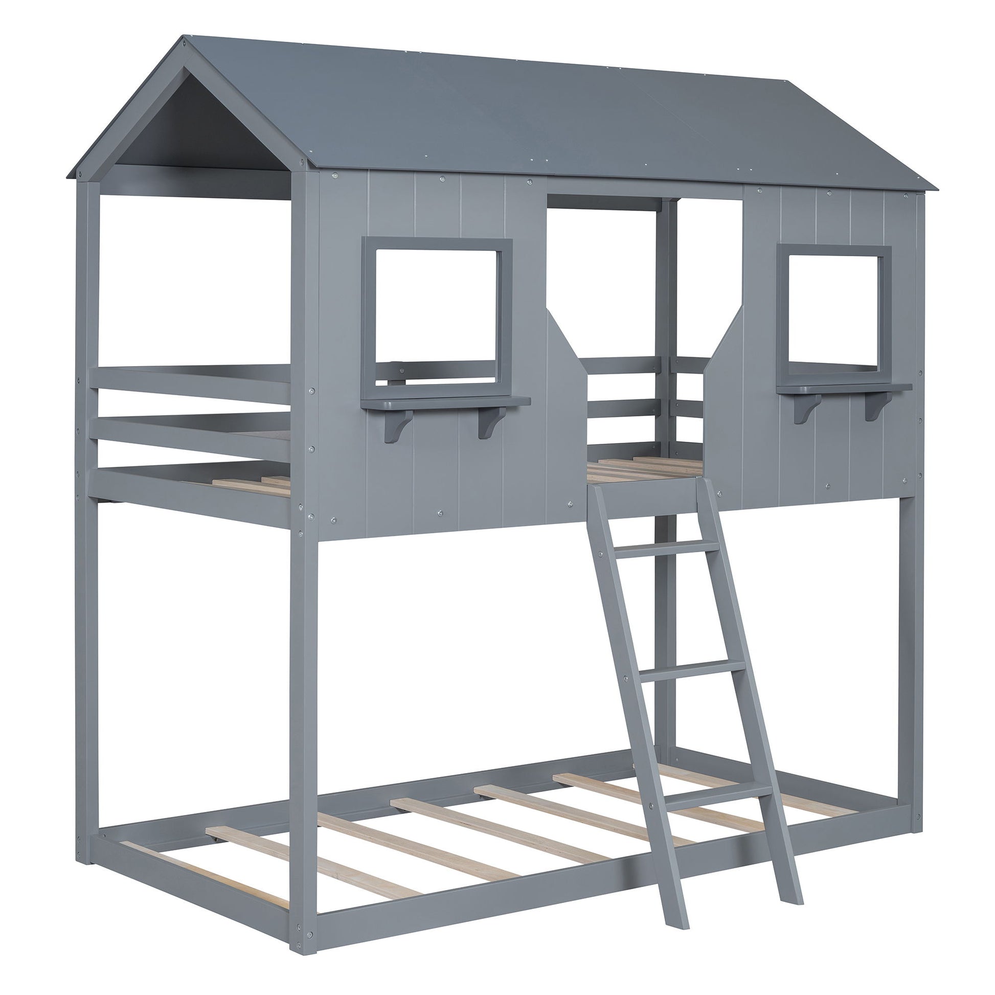 Twin Over Twin Bunk Bed With Roof, Window, Guardrail, Ladder - The Sleep Loft - Online Mattress Showroom NYC