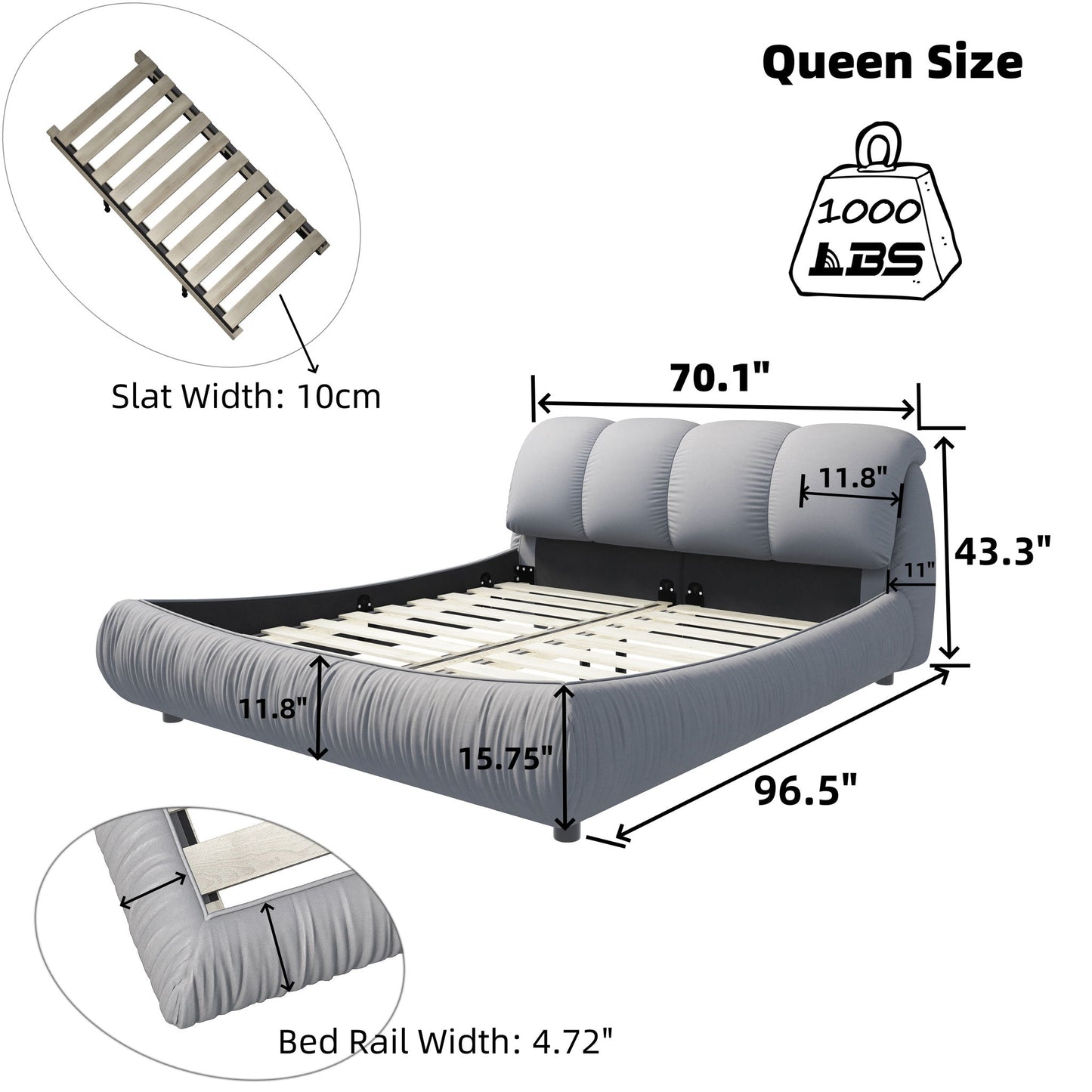 Luxury Upholstered Platform Bed With Oversized Padded Backrest And Solid Wood Frame - The Sleep Loft - Online Mattress Showroom NYC