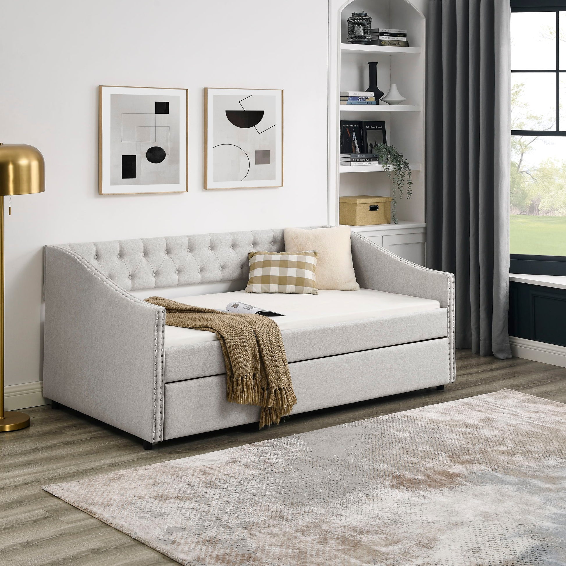 Upholstered Tufted Daybed With Drawers, Waved Arms - The Sleep Loft - Online Mattress Showroom NYC