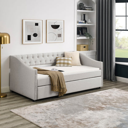 Upholstered Tufted Daybed With Drawers, Waved Arms - The Sleep Loft - Online Mattress Showroom NYC