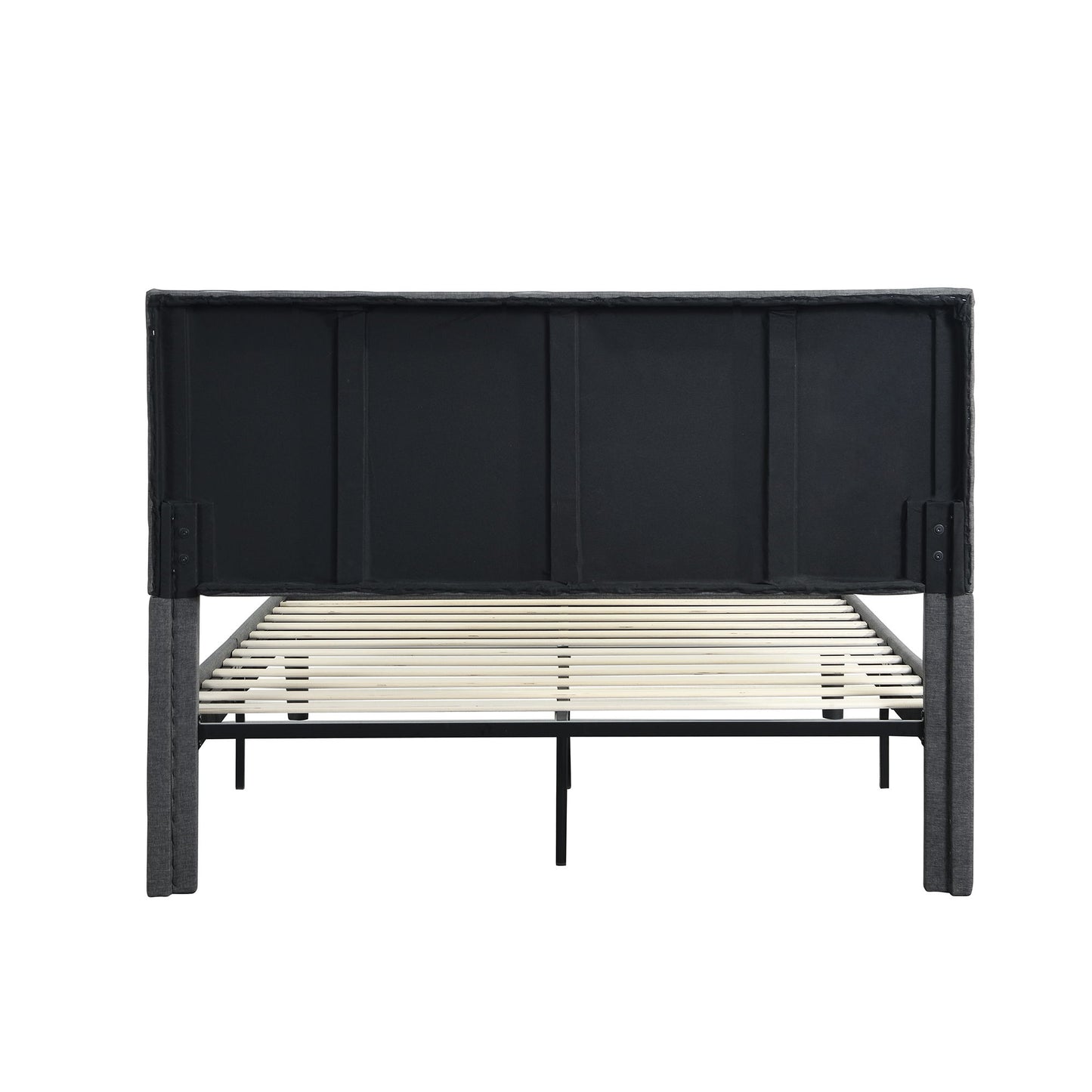 Upholstered Platform Bed Frame With Headboard, Wood Slat Support