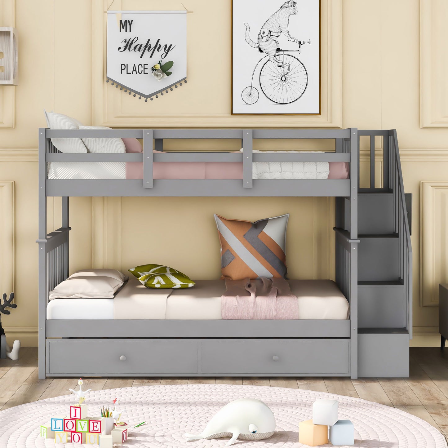 Stairway Bunk Bed With Storage And Guard Rail For Bedroom - The Sleep Loft - Online Mattress Showroom NYC