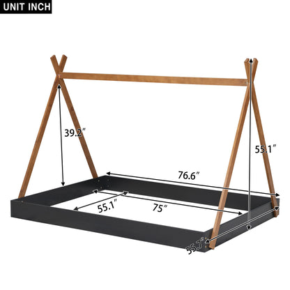 Full Size Tent Floor Bed With Triangle Structure, Low Profile Design - Black / Brown - The Sleep Loft - Online Mattress Showroom NYC