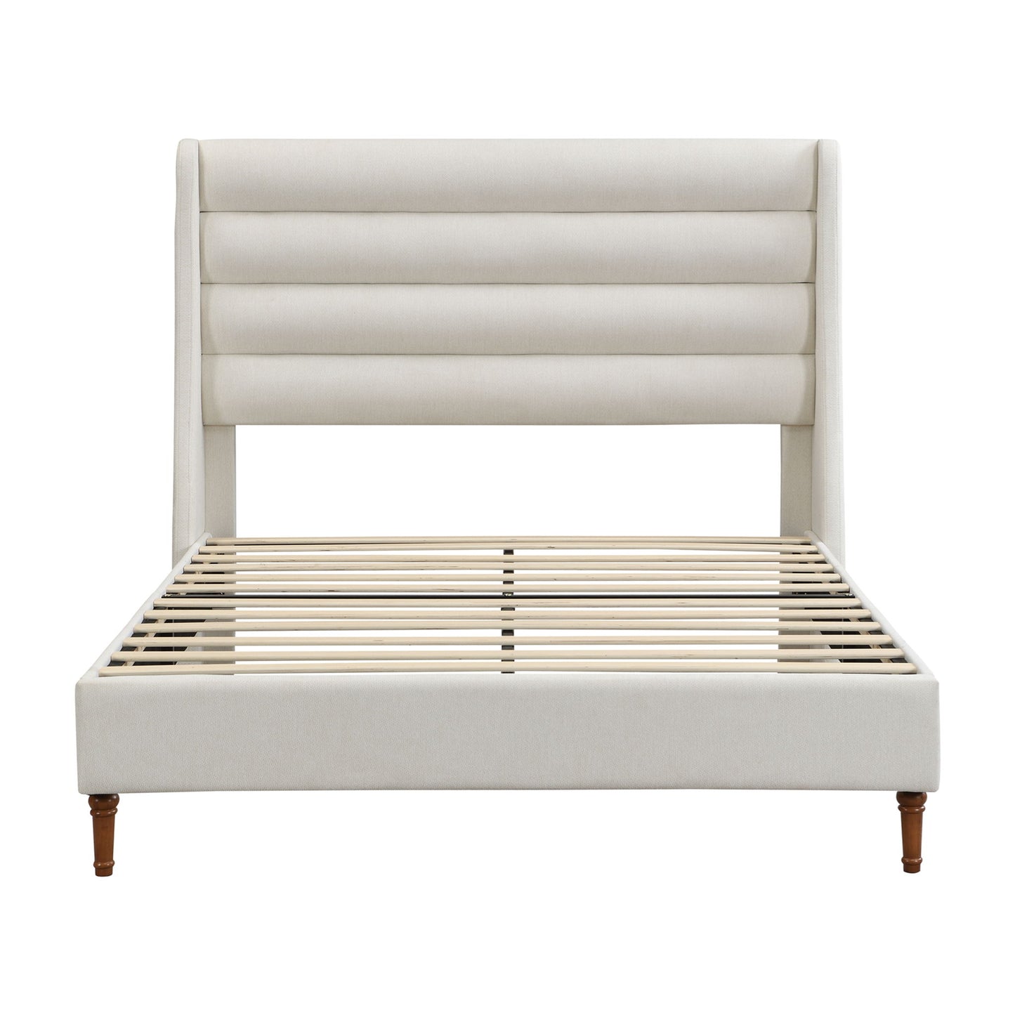 Modern Upholstered Platform Bed With Wave Shaped Headboard