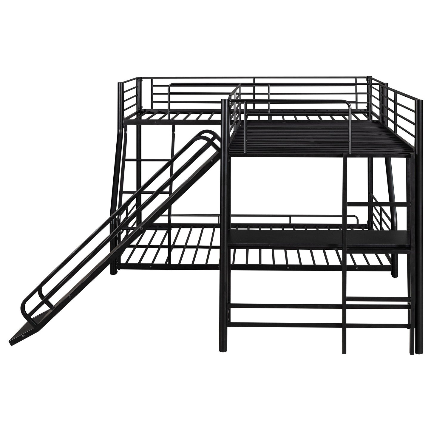 L-Shaped Twin Over Full Bunk Bed With Twin Loft, Built In Desk And Slide - Black - The Sleep Loft - Online Mattress Showroom NYC