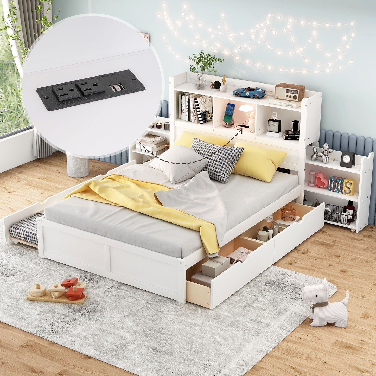 Storage Platform Bed With Pull Out Shelves, Trundle, And 2 Drawers - The Sleep Loft - Online Mattress Showroom NYC