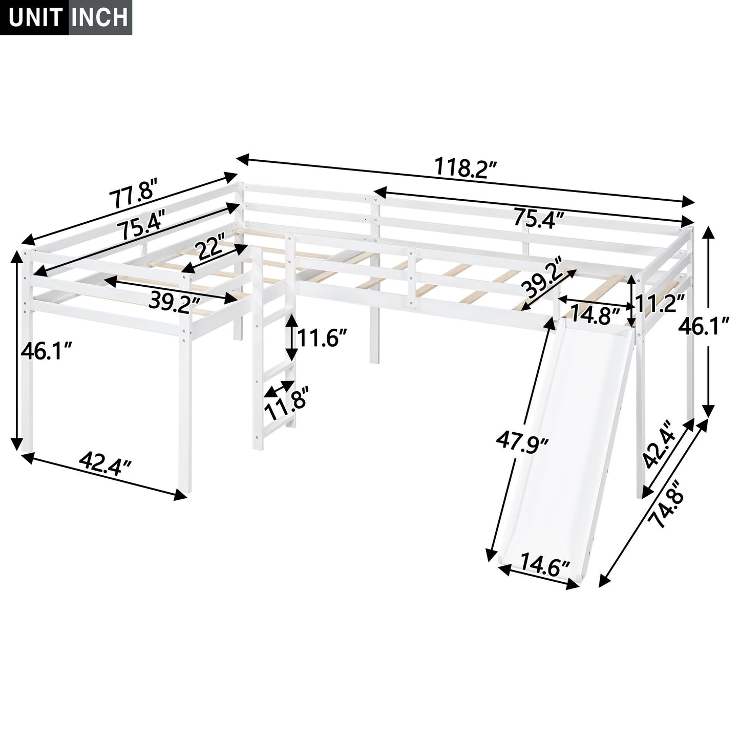 L Shaped Loft Bed With Ladder And Slide - The Sleep Loft - Online Mattress Showroom NYC