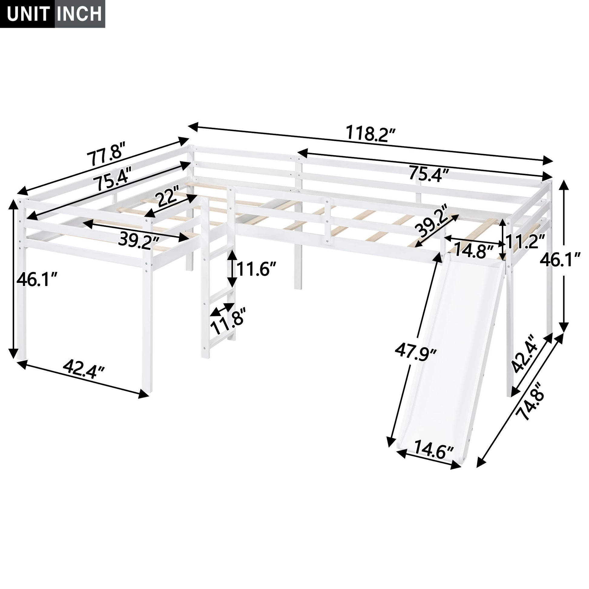 L Shaped Loft Bed With Ladder And Slide - The Sleep Loft - Online Mattress Showroom NYC