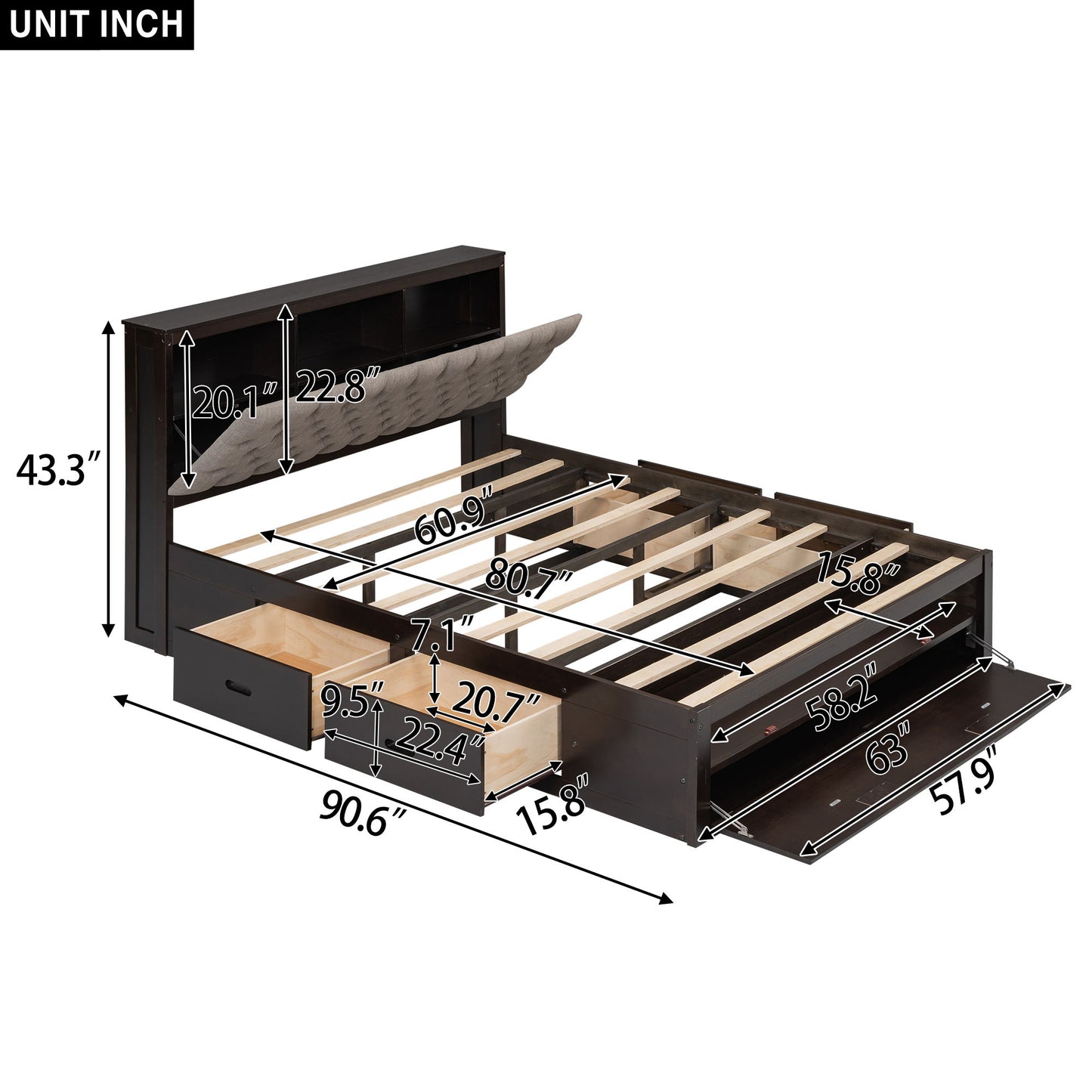 Platform Bed With Storage Headboard, Shoe Rack And 4 Drawers - The Sleep Loft - Online Mattress Showroom NYC
