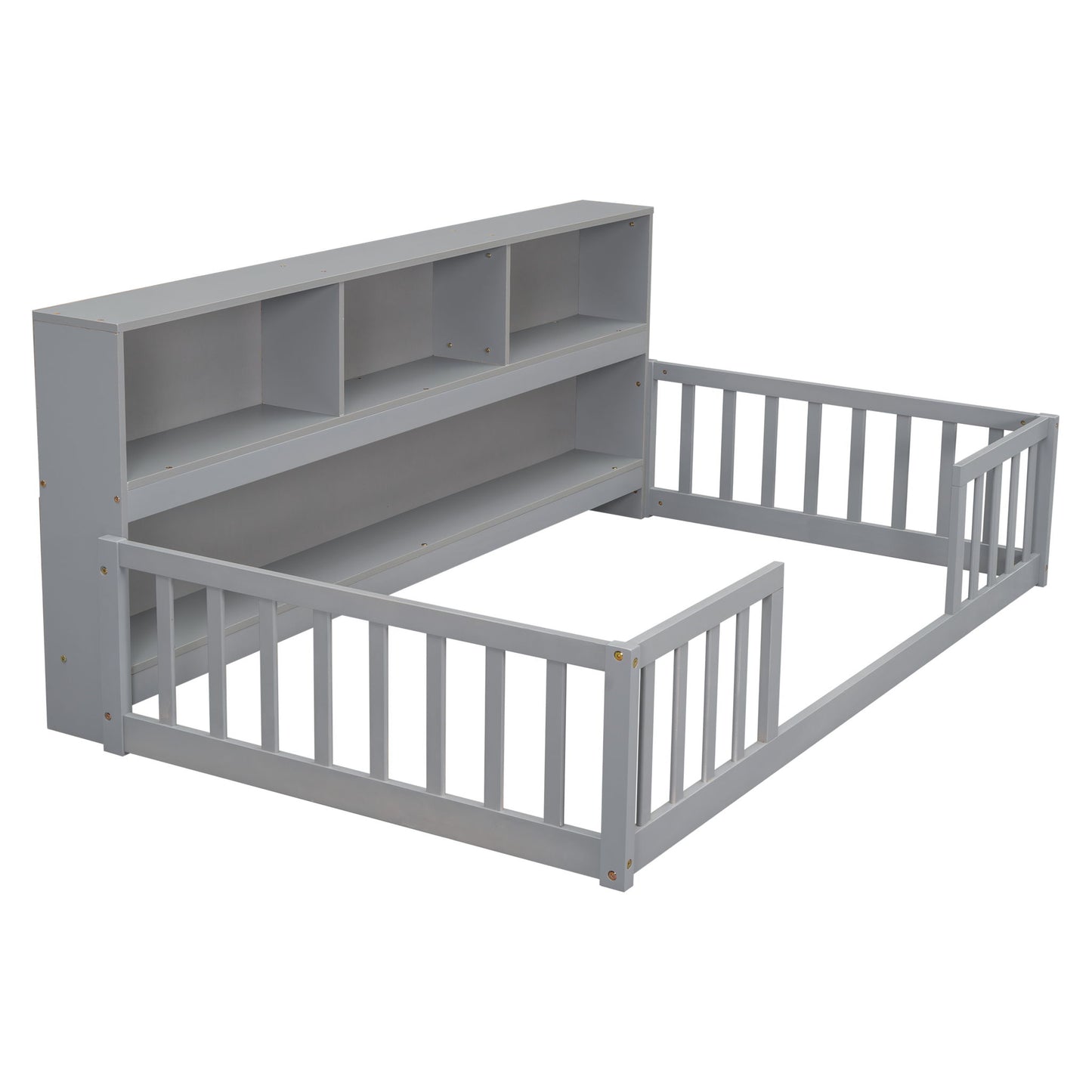 Floor Bed With Bedside Bookcase, Shelves, Guardrails - The Sleep Loft - Online Mattress Showroom NYC