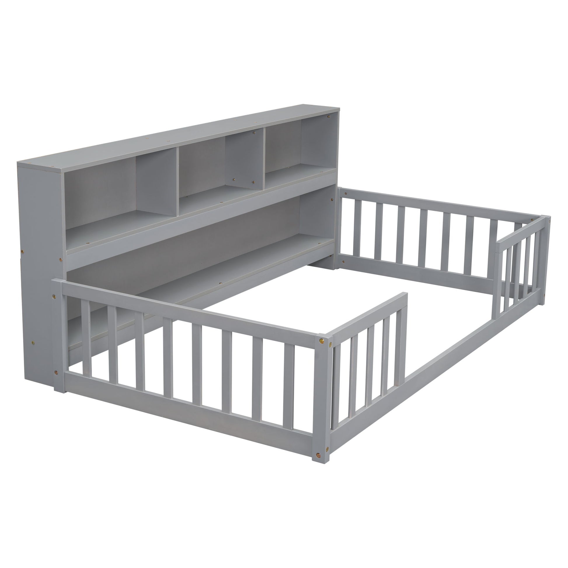 Floor Bed With Bedside Bookcase, Shelves, Guardrails - The Sleep Loft - Online Mattress Showroom NYC