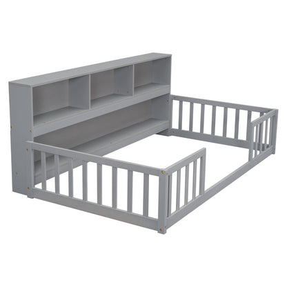 Floor Bed With Bedside Bookcase, Shelves, Guardrails - The Sleep Loft - Online Mattress Showroom NYC