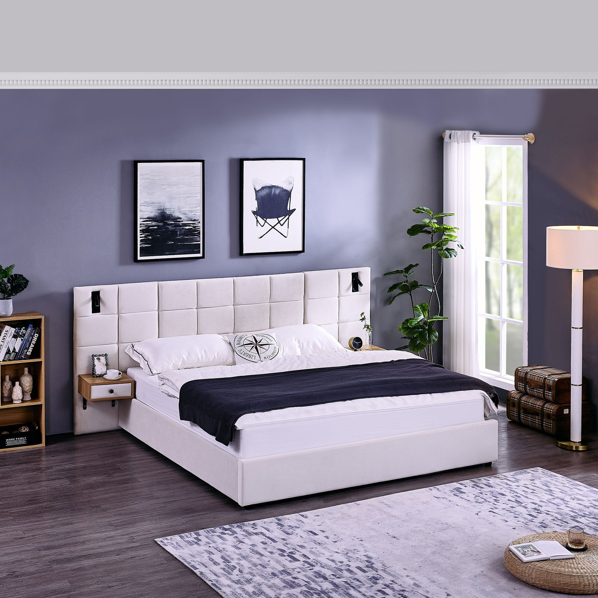Upholstered Hydraulic Platform Bed With Storage Shelves, Reading Lamps, USB Port - The Sleep Loft - Online Mattress Showroom NYC
