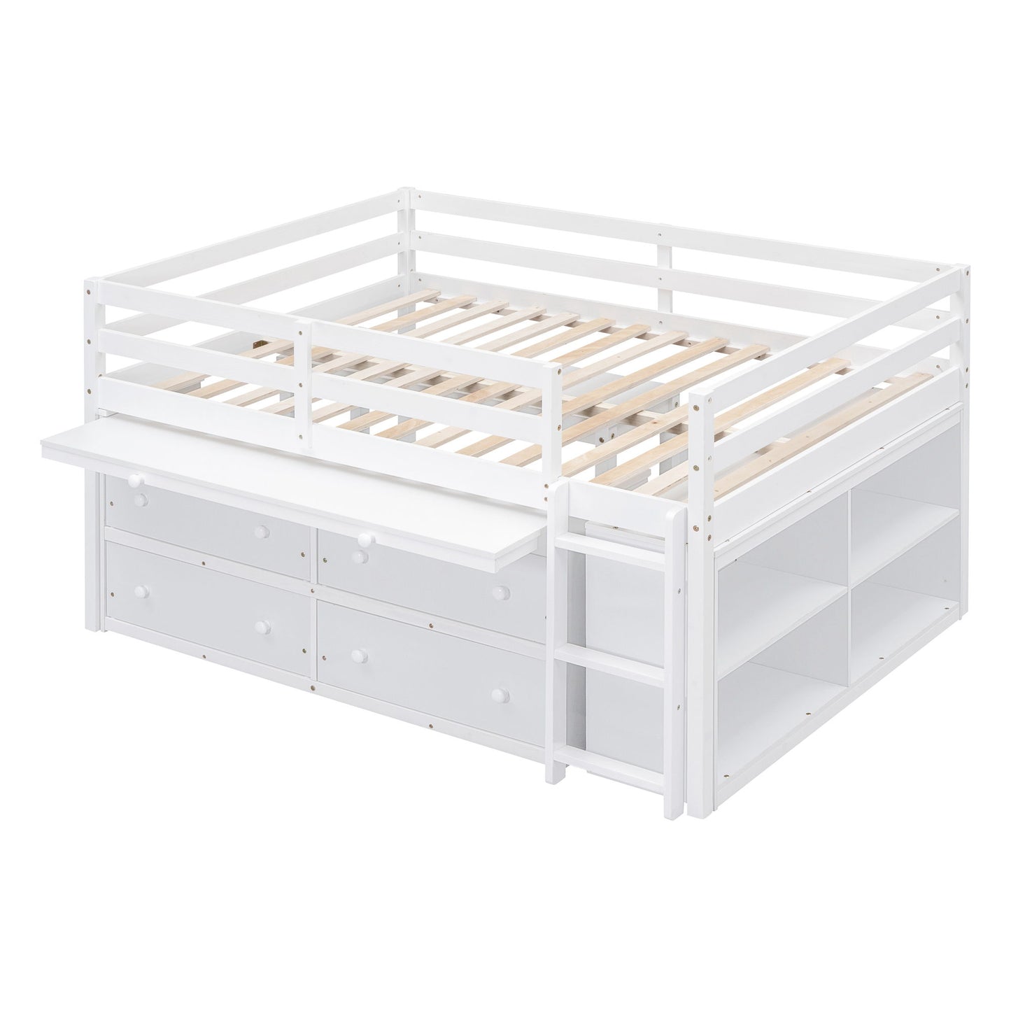 Loft Bed With Retractable Writing Desk And 4 Drawers, With Lateral Portable Desk And Shelves - The Sleep Loft - Online Mattress Showroom NYC