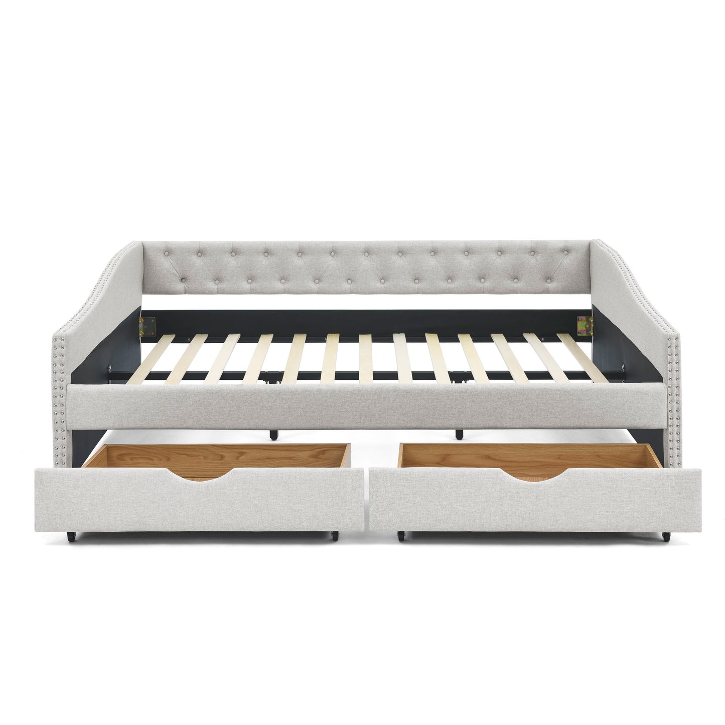 Upholstered Tufted Daybed With Drawers, Waved Arms - The Sleep Loft - Online Mattress Showroom NYC