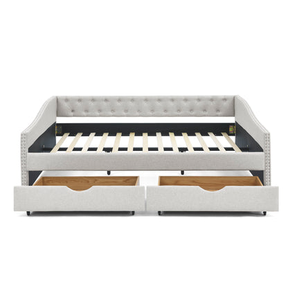 Upholstered Tufted Daybed With Drawers, Waved Arms - The Sleep Loft - Online Mattress Showroom NYC